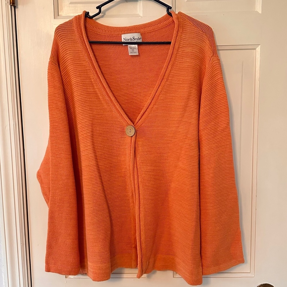 NorthStyle Orange Single-Button V-Neck Cardigan